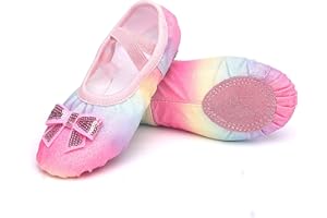 ANPROITY Girls Ballet Shoes Glitter Split-Sole Dance Slippers Toddler Kid Practice Shoes Flats Soft Lightweight with Elastic Laces for Performance Gymnastics Yoga