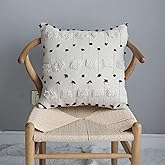 LIGICKY Boho Black and Beige Off White Throw Pillow Covers with Tassels Decorative Woven Plush Soft Tufted Square Pillow Case Modern Farmhouse Textured Cushion Cover for Couch Sofa Bed, 18x18 Inch