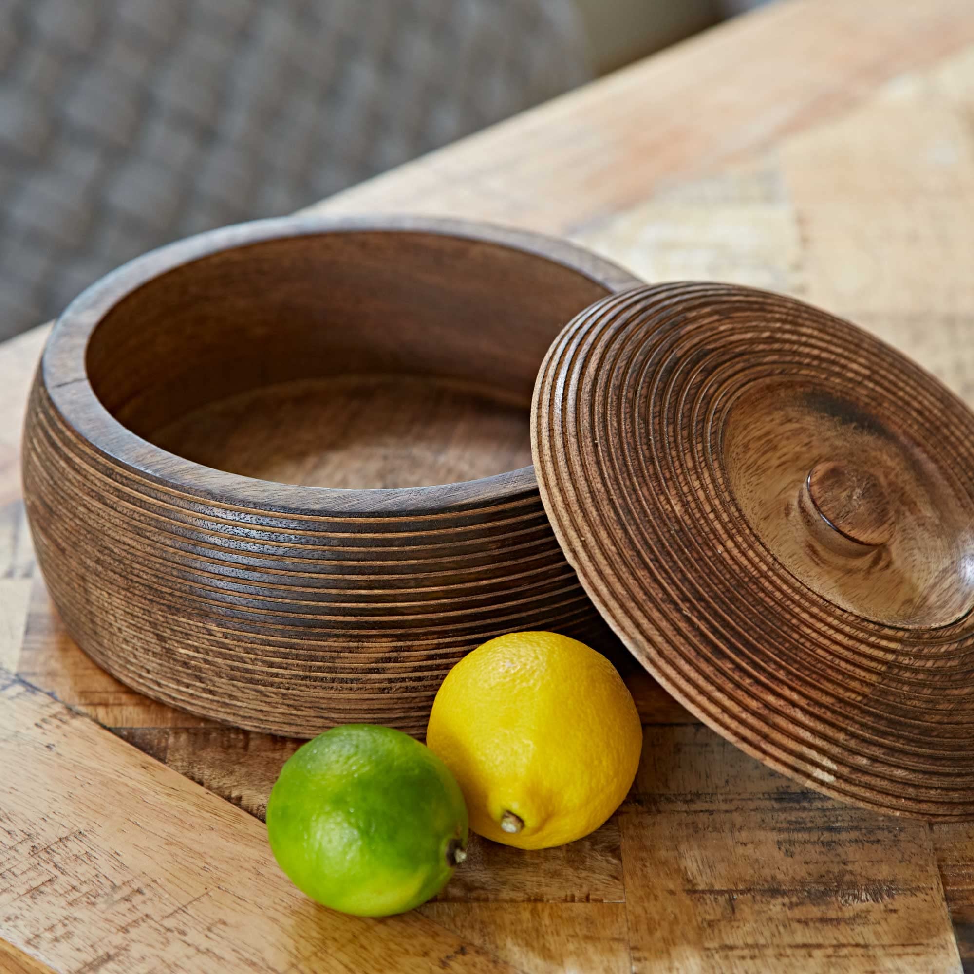 Paper High Hand Carved Mango Wood Bowl with Lid | Fair Trade | Handmade | Sustainable Wooden Storage Bowls (Large)