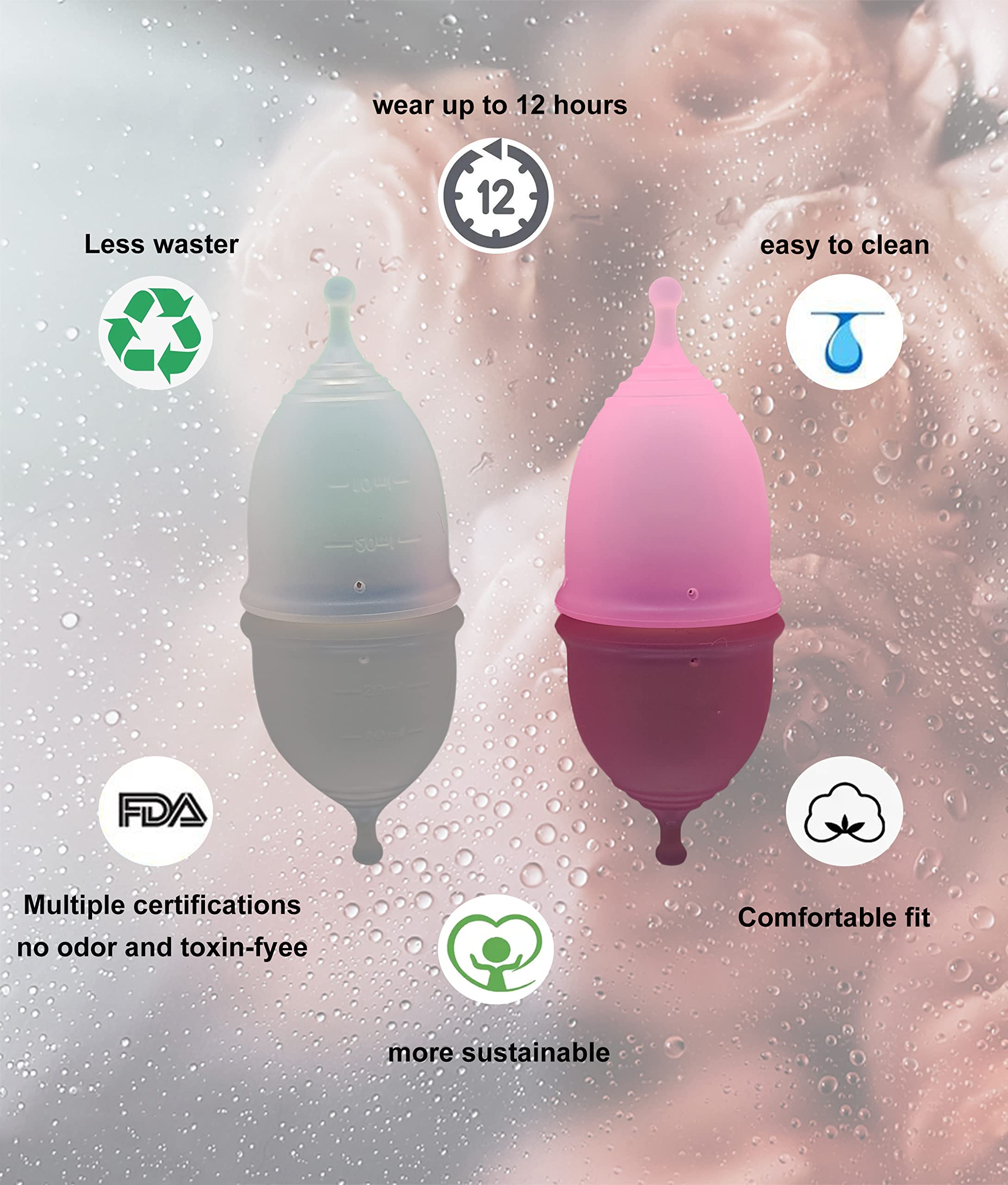 Menstrual Cups with Collapsible Storage Cup, Leak-Proof Design with Medical Grade Silicone Period Cups Reusable, Tampon and Pad Alternative,for Light Flow and Heavy Flow Large+Small