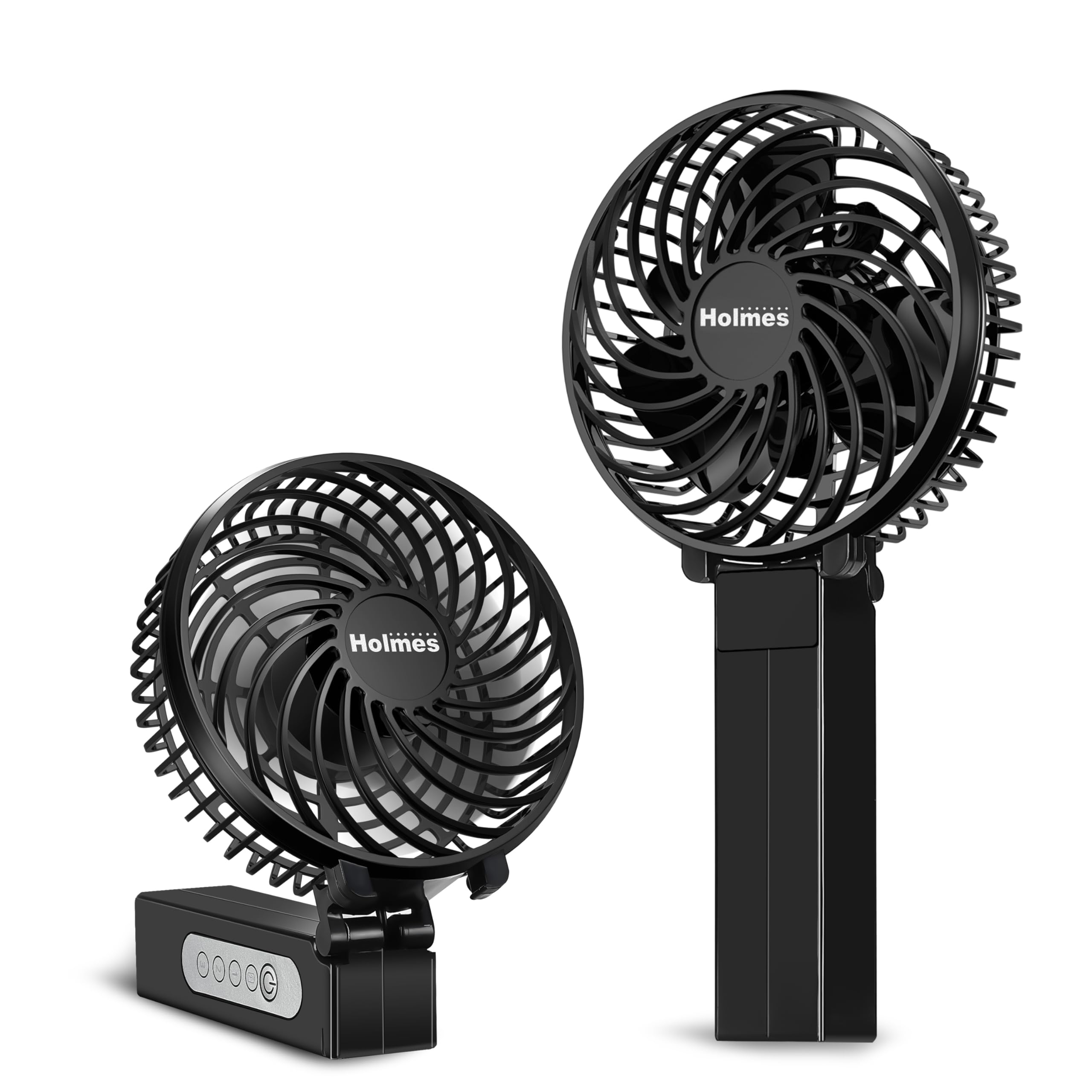 Photo 1 of HOLMES 4" Portable, Handheld, Personal or Desk Fan, 3 Speeds, Rechargeable battery, USB-C Charging Cable, 180° Adjustable Head, Lightweight, Compact, Ideal for On-The-Go Use or Home and Office, Black