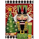 Furiaz Christmas Soldier Nutcracker Small Decorative Garden Flag, Vintage Xmas Tree Yard Outside Decorations, Winter Farmhouse Burlap Outdoor Decor Double Sided 12 x 18