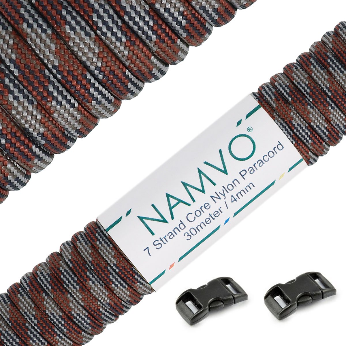 Namvo 550 Paracord Mil Spec Type III 7 strand parachute cord Total Length 100ft / 30 Meters, Brown camouflage