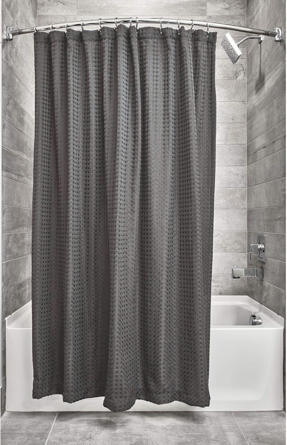 iDesign Waffle Weave Fabric Bathroom Shower Curtain 72 x 72 Inches Charcoal B07KCMG3ND
