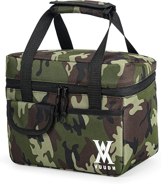 Reusable Insulated Cooler Lunch Bag - Office Work Picnic Hiking Beach Lunch Box Organizer for Food, Snacks, Fruit, Wine holder by Vuudh (Camouflage)