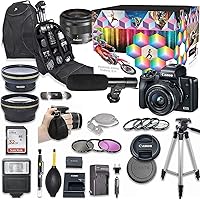 Canon EOS M50 Mirrorless Digital Camera with 15-45mm Lens Kit (Black) + Wide Angle Lens + 2X Telephoto Lens + Flash…