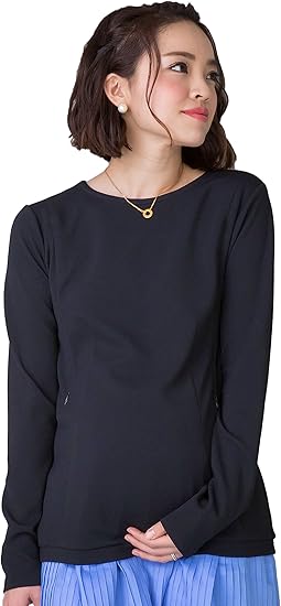 Amazon Co Jp Sweet Mommy マタニティトップス 授乳服 ちりめん風 授乳口付き シンプル Tシャツ 着回し 大きいサイズ 長袖 産前産後 服 ファッション小物