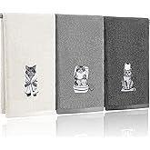 Hillsuren 3 Pcs Cat Bathroom Hand Towels Set Cute Black Cat Embroidered Decorative Funny Kitchen Towels 100% Cotton Embroidery Farmhouse Decor for Bathroom Kitchen 13.3 x 29.5''