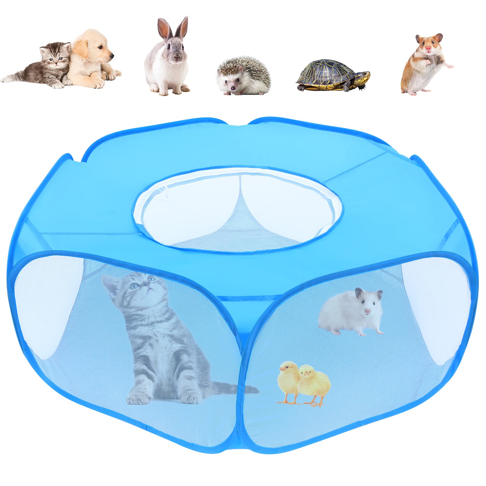 Photo 1 of Small Animal Playpens with Top Cover, Foldable Breathable Small Pets Cage Tent Outdoor Indoor Portable Play Pen for Guinea Pig Hedgehog Hamster Cat Rabbit Bunny Puppy Ferret Rat Chicks (Blue)LPNPMEH0552344
