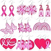 9 Pairs Breast Cancer Awareness Earrings for Women Pink Ribbon Faux Leather Earrings Jewelry Lightweight Leaf Dangle Teardrop Earrings