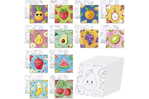 Anseal 12 Packs Pre Drawn Canvas to Paint, 4" X 4" Fruits Pre-Printed Paint Party for Kids, Pre Stretched Canvas Outline Painting Boards for Beginners, Students, Party Favor (Fruit)