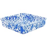 Crow Canyon Home Enamelware Square Brownie Pan, 9 inch, Blue/White Splatter