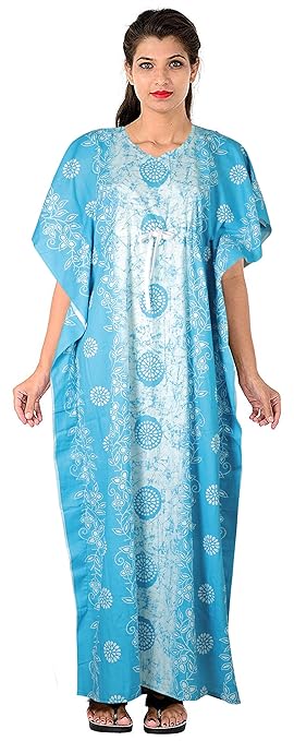 Buy Valencia Sleepwear Women's Pure Cotton Kaftan Nighty Gown (Sky Blue, Free Size ) at Amazon.in