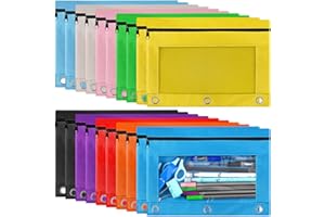 Gloween Pencil Pouch for 3 Ring Binder, 20 Pack Zipper Pencil Pouches/Case in Assorted Color, Durable Binder Pencil Pouch/Bag for Office School Supplies (10 Colors)