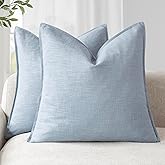 Foindtower Pack of 2, Decorative Linen Soild Throw Pillow Covers Soft Accent Euro Cushion Case Boho Farmhouse Pillowcase for Chair Couch Sofa Bedroom Living Room Home Decor 16 x 16 Inch Sky Blue