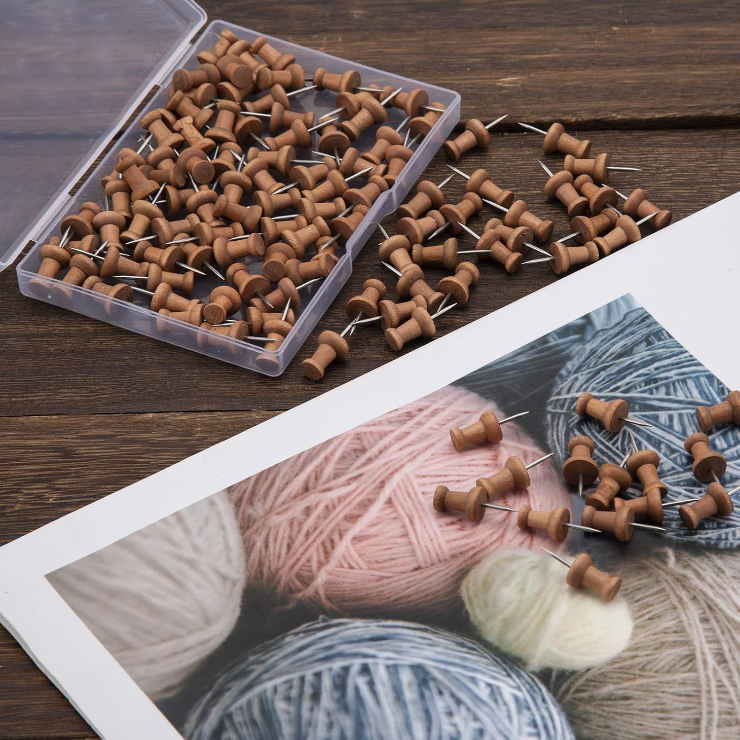 AIEX 100 Pieces Wood Push Pins Map Push Pins Map Pins with Steel Tip for Cork Display Board Craft Projects - Image 5