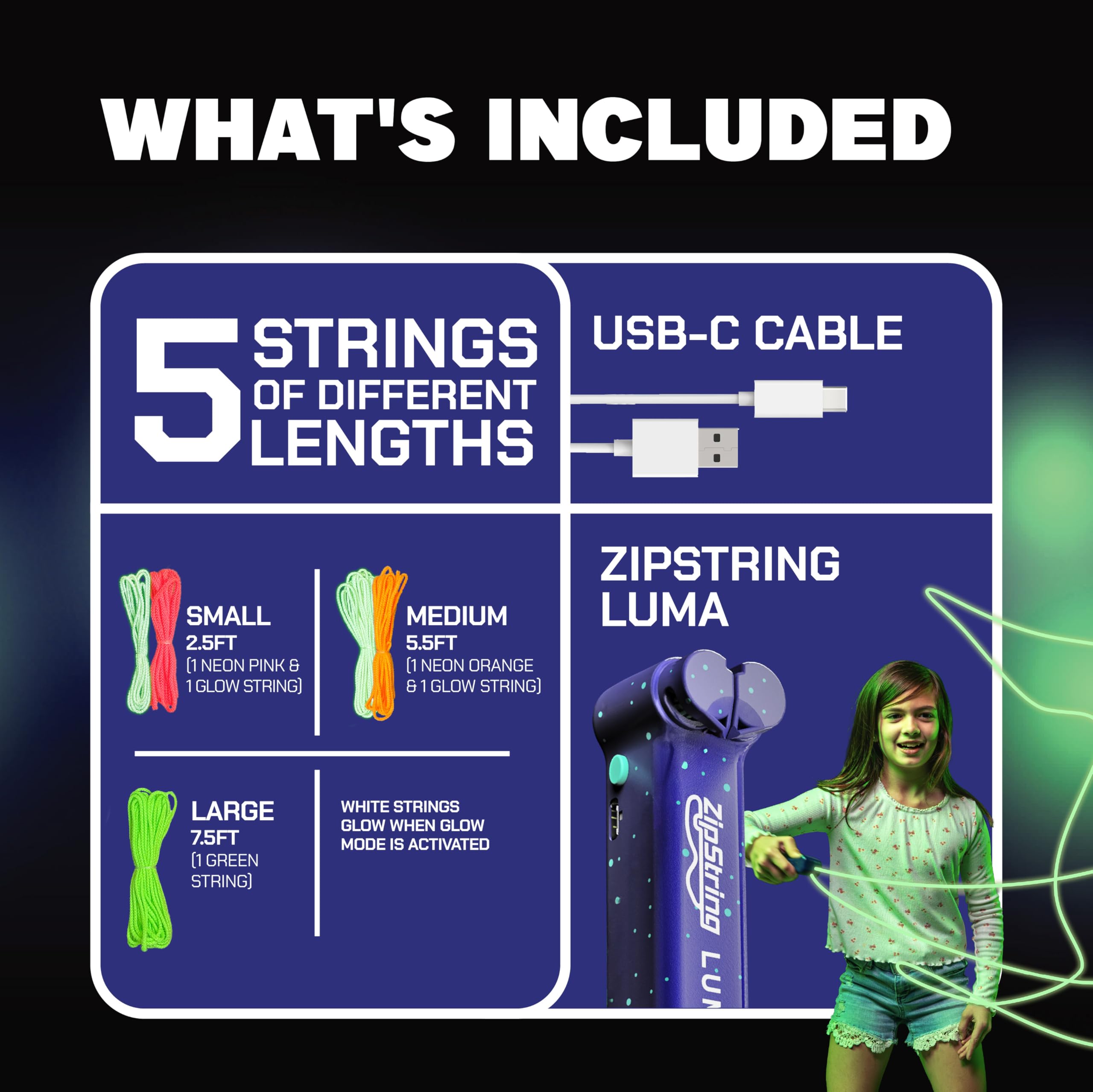 ZipString Luma - The Patented Glow-in-The-Dark Toy That Flies a Loop of String, Creates Endless Shapes and Tricks Built-in LED for Glowing Fun. Perfect STEM Gift for Kids & Adults. Wonderment Awaits