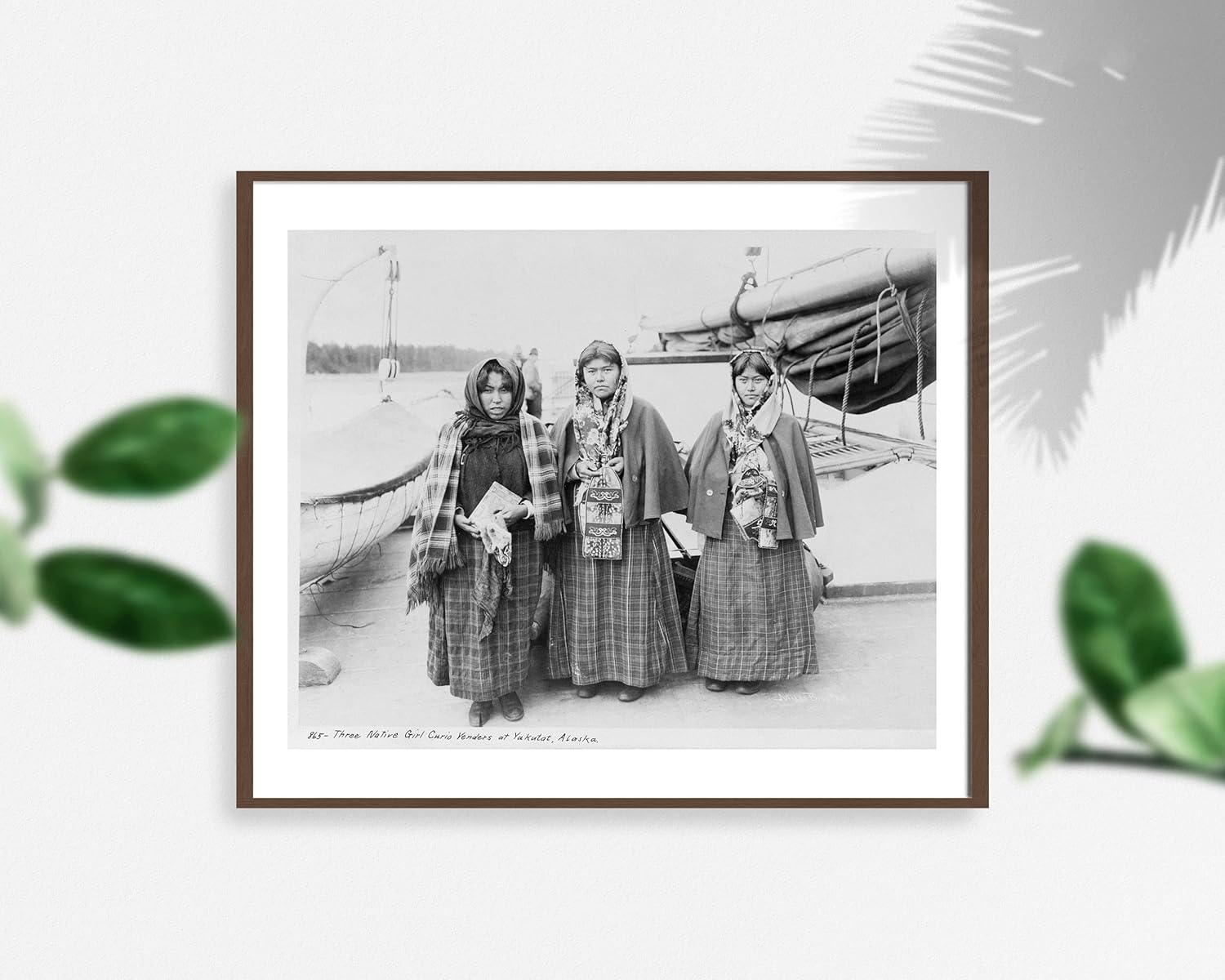 Photographs - 1903 photo Three native girl curio venders at Yakutat, Alaska graphic / Miles Bros. Three Native American women by waterfront. Vintage 8x10 Photograph - Ready to Frame