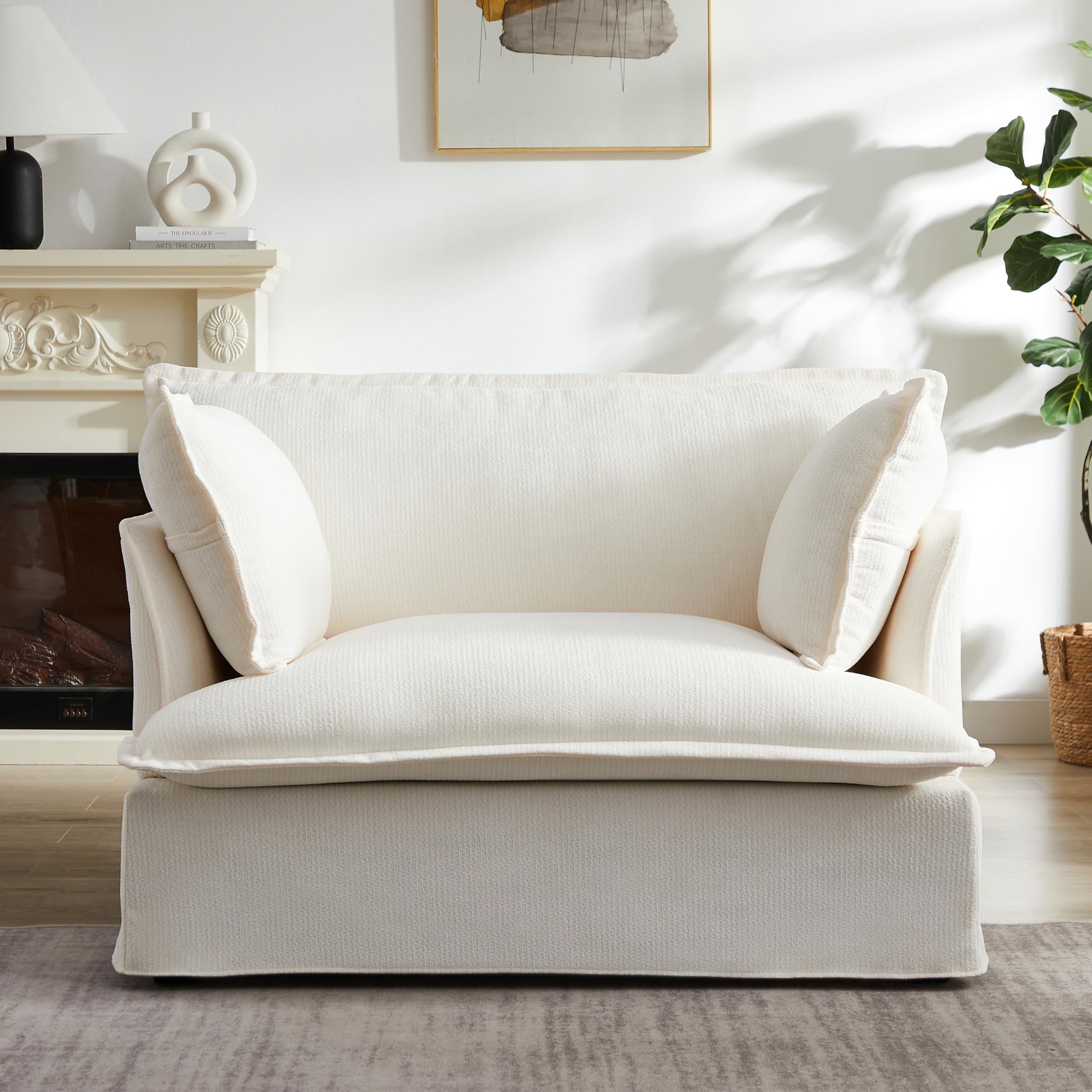 Photo 1 of ***PARTIAL SET/BOX 1 OF 2 ONLY**Merax 47.2" Oversized Accent Chair with Dual-Port Charging, Skirted Base, Deep and Wide Seat, Cloud-Like Comfy Single Sofa, Modern Design for Living Room&Apartment, Chenille,White