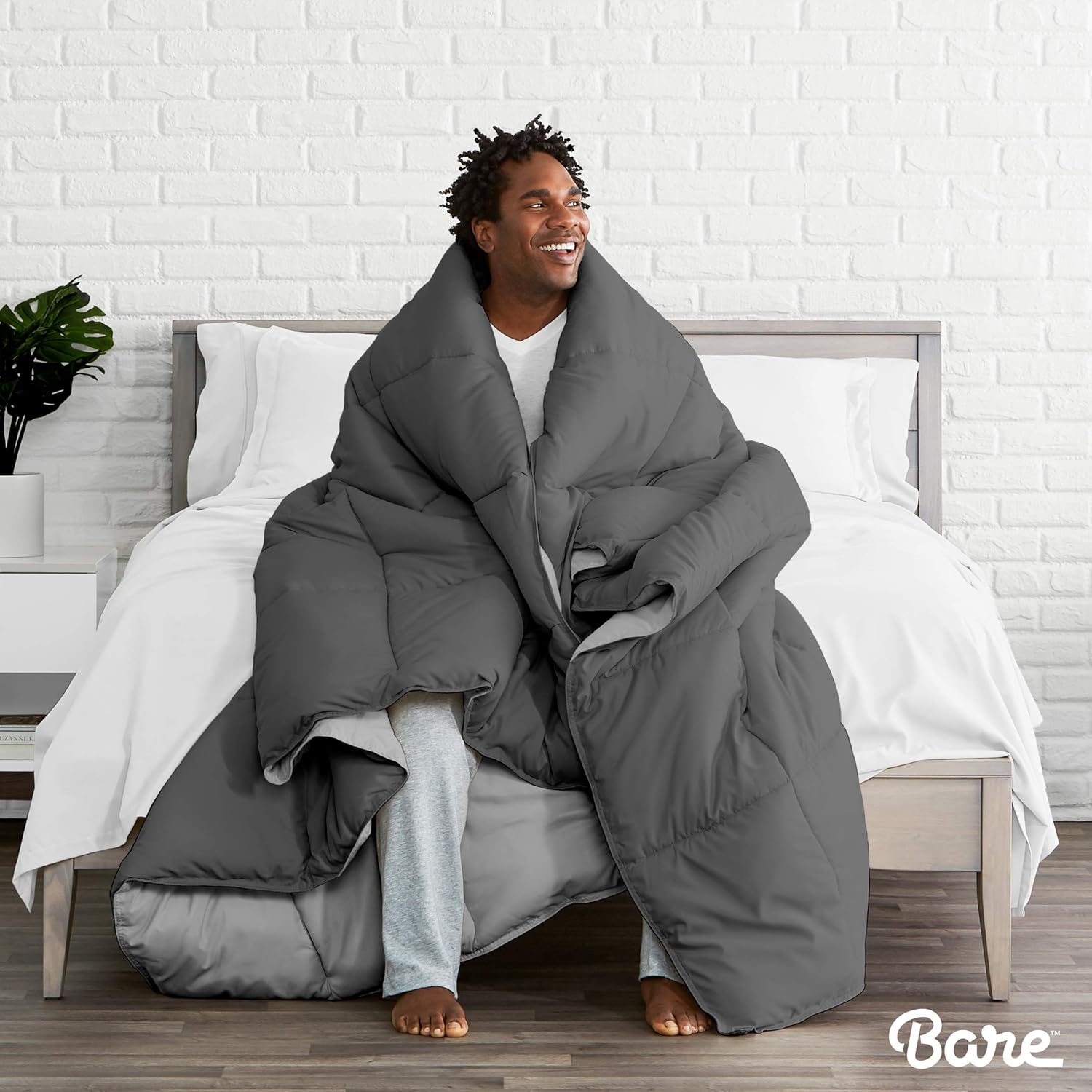 Bare Home Reversible Comforter - Twin/Twin Extra Long - Goose Down Alternative - Ultra-Soft - Premium 1800 Series - Hypoallergenic - All Season Breathable Warmth (Twin/Twin XL, Grey/Light Grey): Home & Kitchen