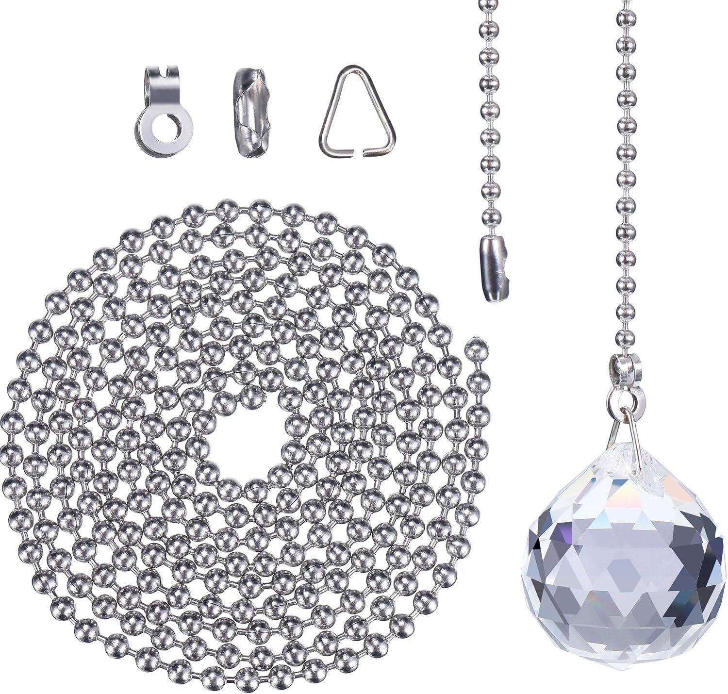 Hestya 2 Sets Clear Crystal Pull Chain Extension with Connector for Ceiling Light Fan Chain, 1 Meter Length Each (Style A) - - 