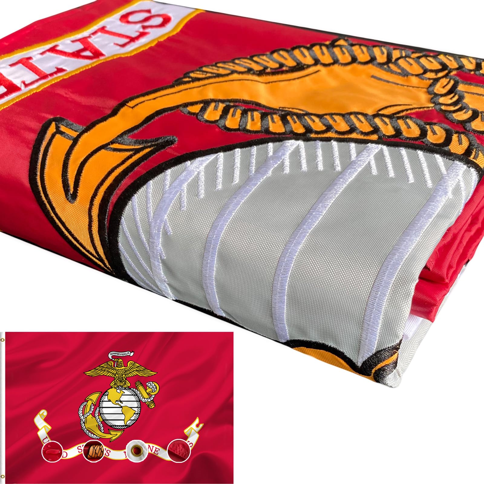 Photo 1 of Marine Corps Embroidered Military Flags 3x5 Outdoor- Double Sided American USMC Flag Banner 2ply Embroidered United States Marine Corps Flag with 2 Brass Grommets Vivid Colors Waterproof
