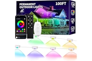 KSIPZE 100ft Permanent Outdoor Lights Waterproof IP67, Smart RGB+IC Eaves LED Lights with App & Button Control, 200+ Dynamic Scene Modes for House Roof, Garden, Christmas, Party Decor