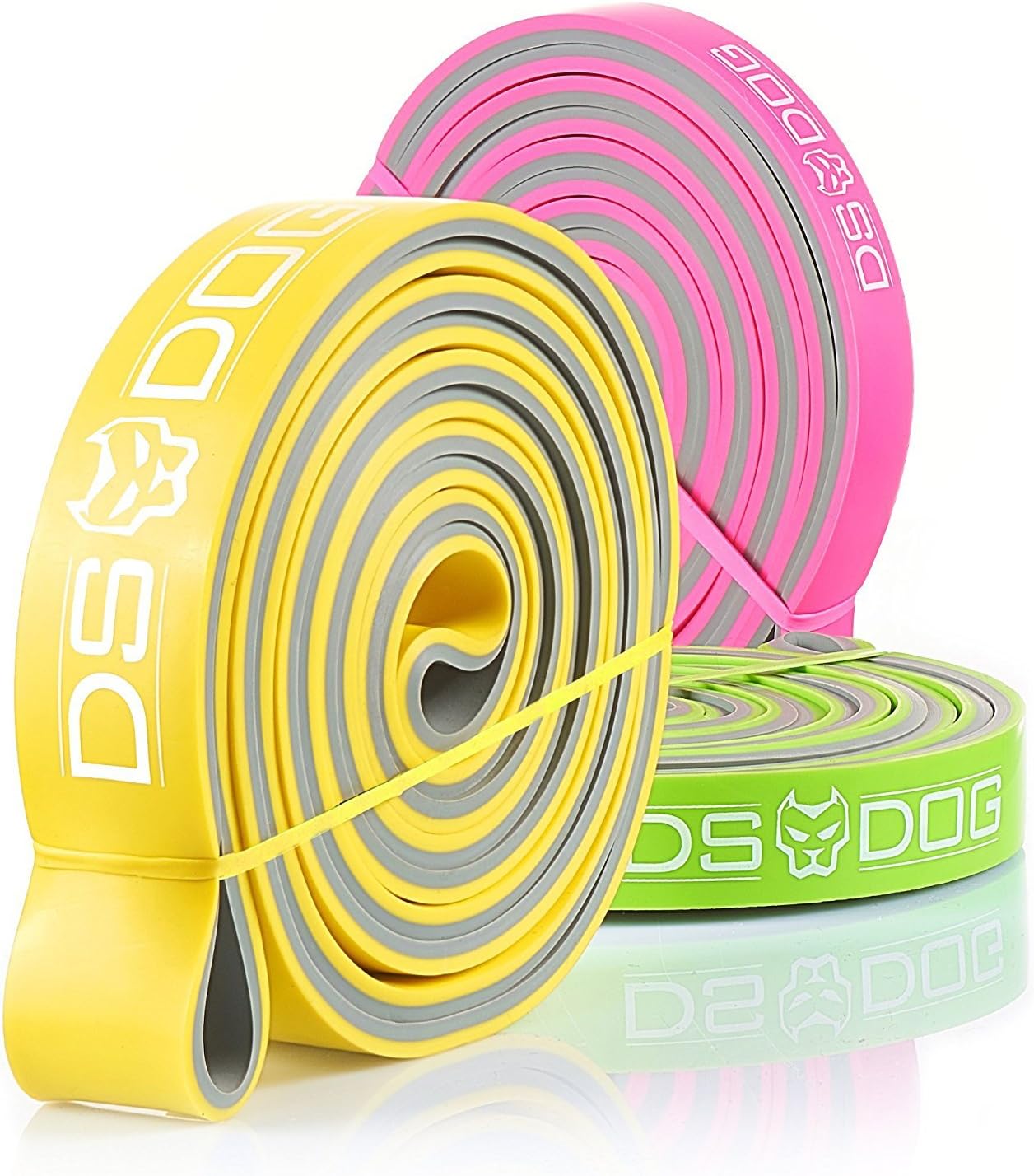 DS DOG Set of 3 Dual Color Resistance Bands - with eGuide Durable Workout Equipment - Compact, Effective and Versatile Latex Exercise Bands for Training at Home, Gym, Outside