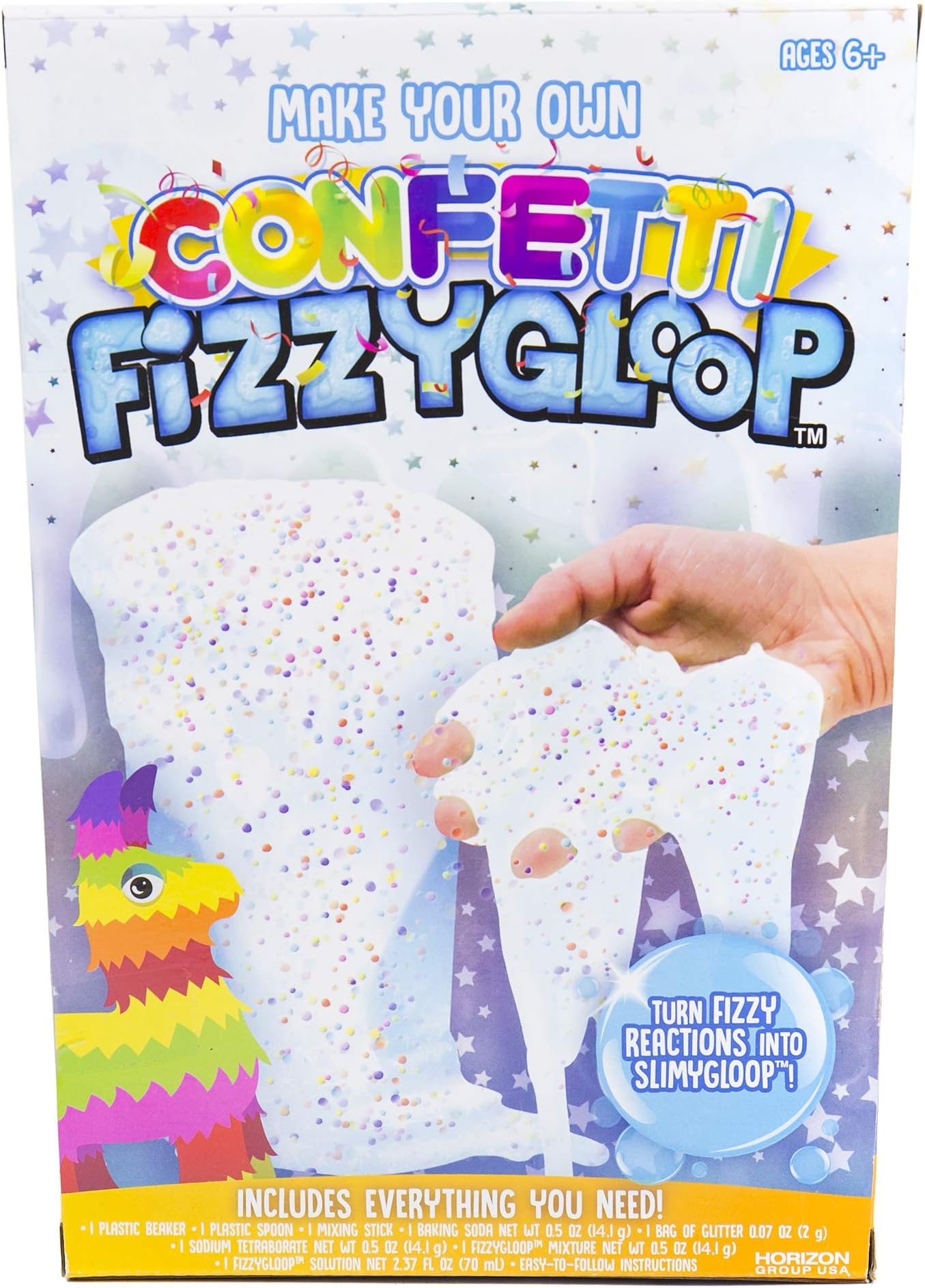 Fizzygloop Confetti Fizzing Slime Making Kit by Horizon Group USA, Make Your Own Fizzy, Sparkly, Gooey, Sticky, Stretchy Slime Putty, Add Rainbow Glitter, Confetti