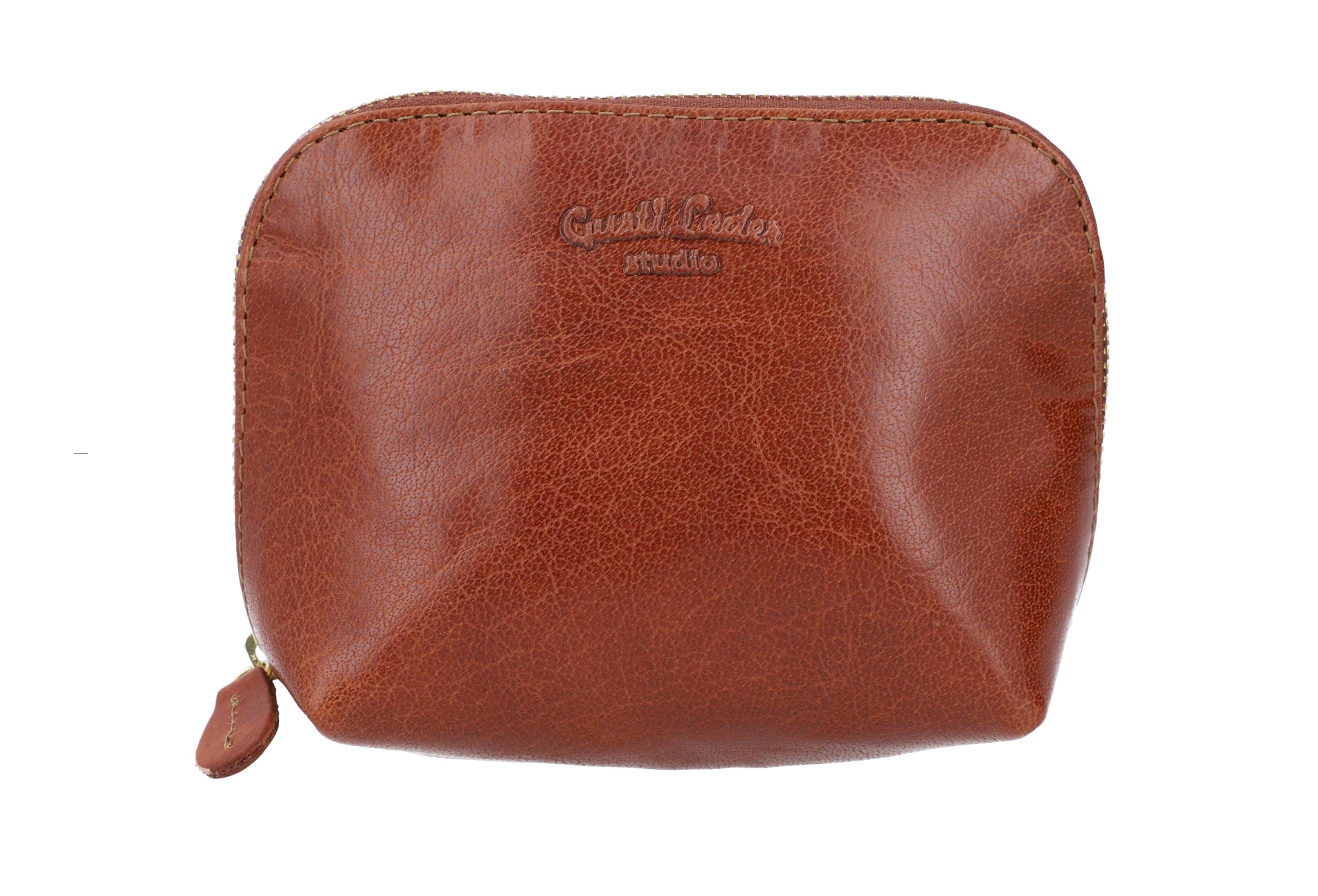 Gusti Leder Studio Leo Genuine Leather Cosmetic Make-Up Beauty Bag Travel Pouch Waterproof Lining Vintage Unisex Red Brown 2A5-20-2wp