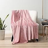 PAVILIA Pink Fleece Throw Blanket for Couch, Blush Pink Soft Fuzzy Flannel Throw for Sofa, Luxury Plush Microfiber Bed Blanket, Cozy Home Decorative Velvet Gift Blanket, 50x60
