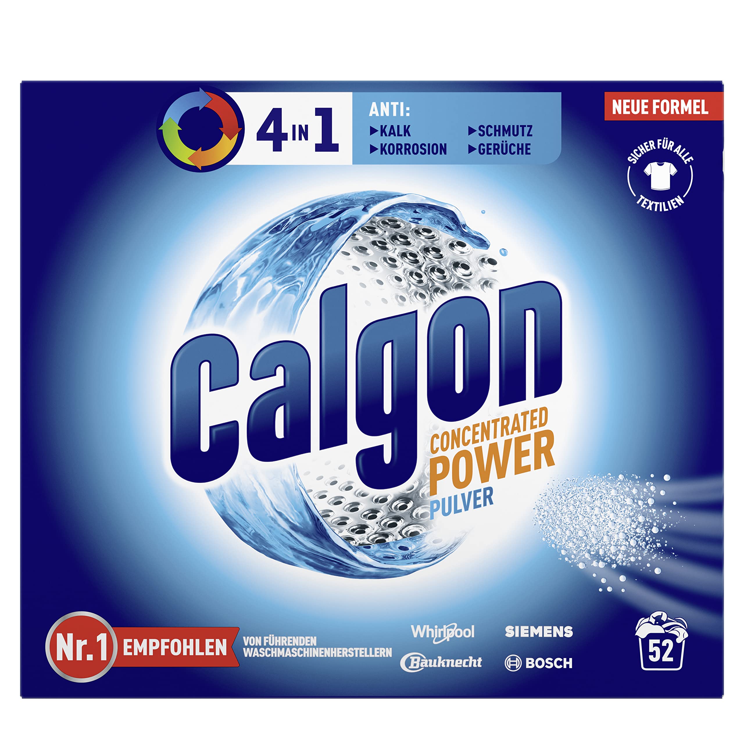 Calgon 4-in-1 Power Pulver – Wasserenthärter gegen Kalkablagerungen, Schmutz und Korrosion in der Waschmaschine – Beugt unangenehmen Gerüchen vor – 1 x 1,3 kg 2