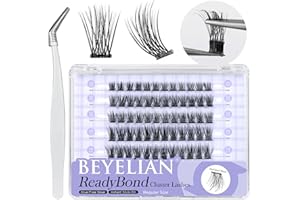 BEYELIAN Self Adhesive Lash Clusters Eyelashes, D+ Curl Press-On No Glue Needed DIY Lash Extension, Pre Glued Cluster Lashes Reusable No Sticky Residue Self Application at Home 10-16mm 78 Pcs (R06)