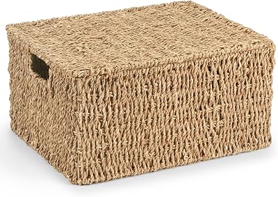 woodluv Seagrass Storage Box with Lid, Nesting Woven Basket XL