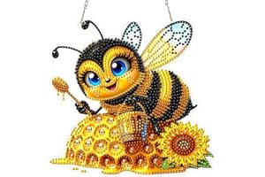 CEOVR Bee Hanging Diamond Painting, Bee Sunflower Diamond Art for Adults Pendant Crystal 5D Special Shape Gem Art Ornament, H