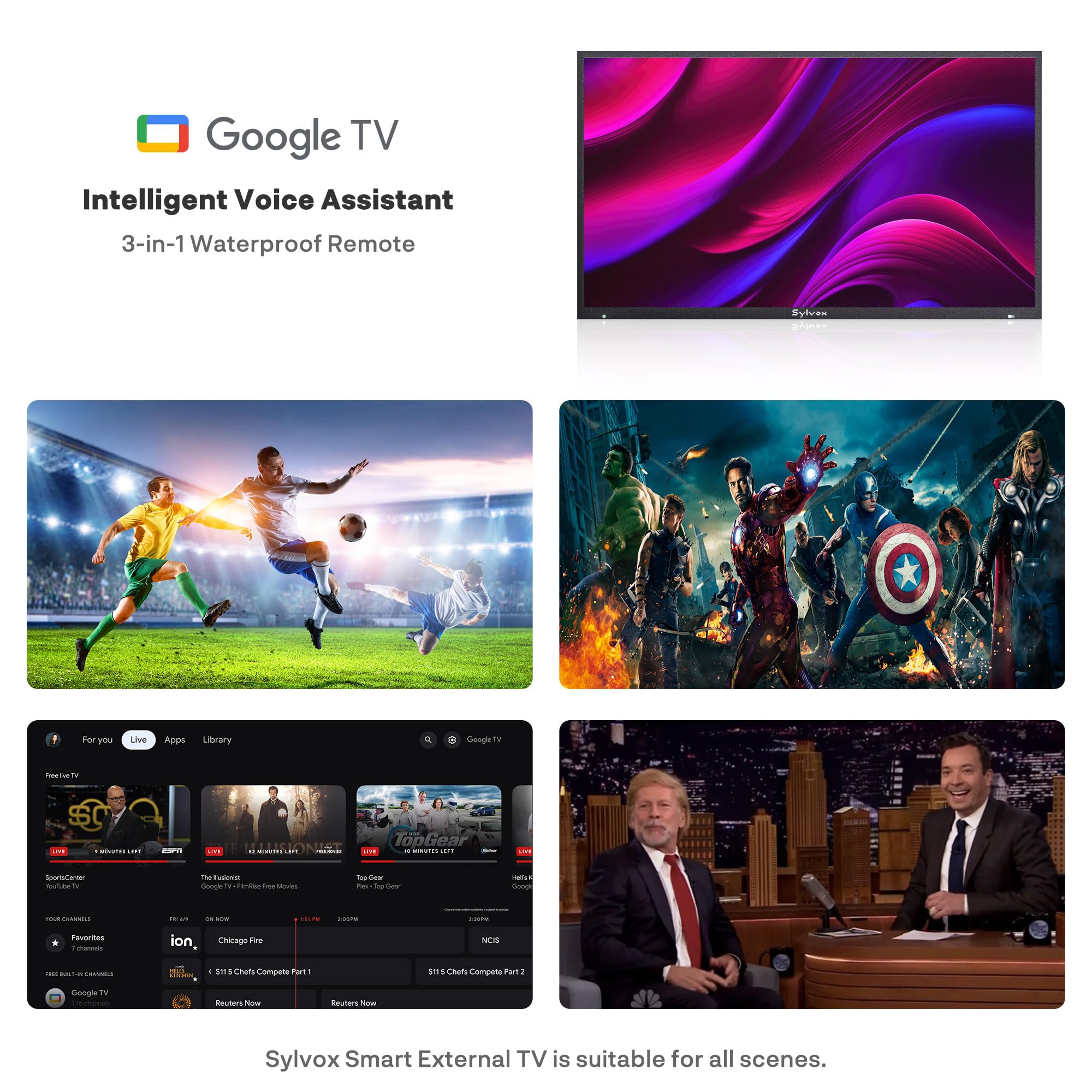 SYLVOX New 43” Outdoor Smart TV, Superior Waterproof Performance, Upgraded Matte Finish for Enhanced Anti-Glare Effect, Full Metal, with Dolby Atoms, 1000nits, Partial Sun Deck Pro 2.0+ Series