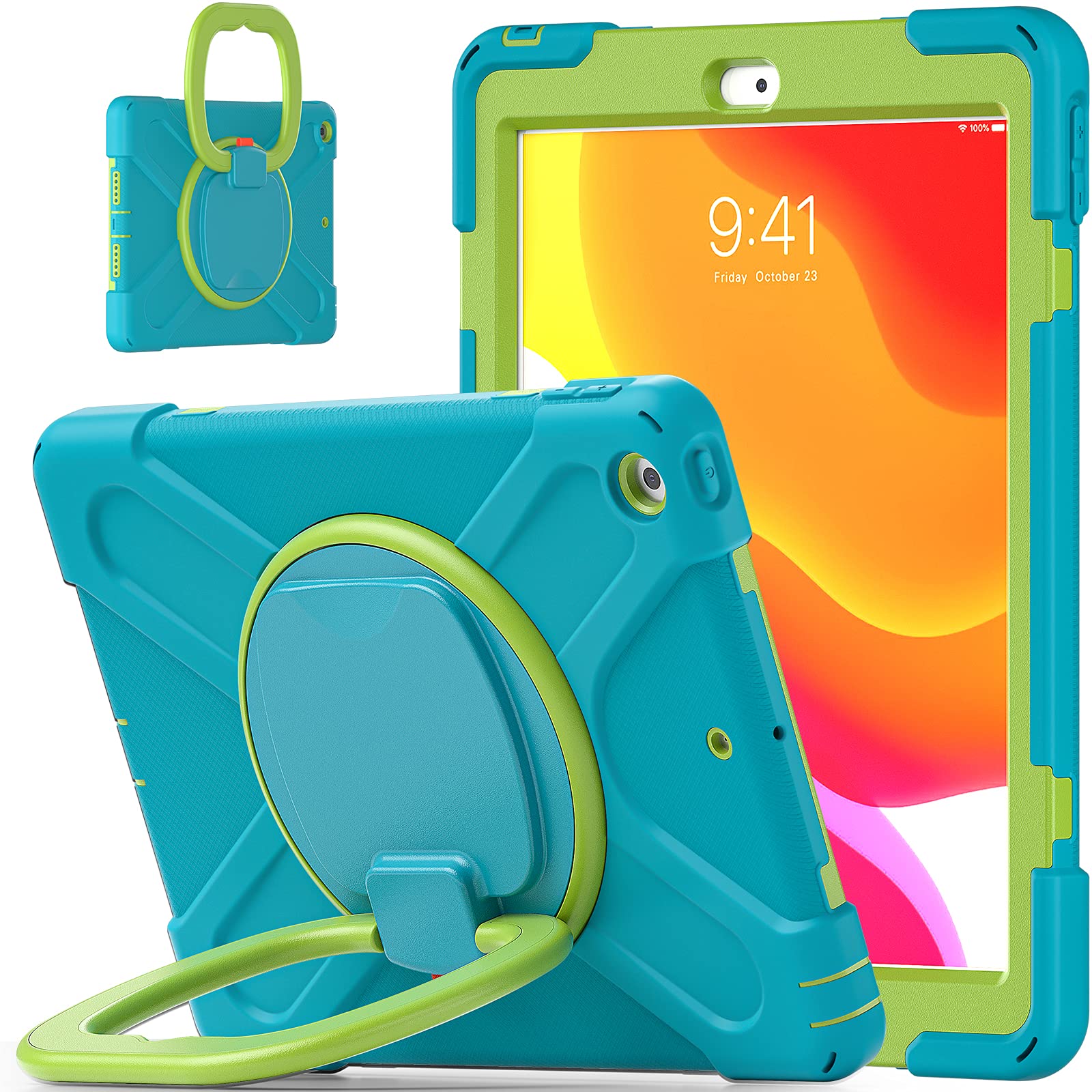 Bspring iPad 8th Generation Case, iPad 7th Generation Case, iPad 10.2 2020/2019 Case - [Full-body] Protective & Shockproof Armor Case with 360 Rotating Stand,Sky blue