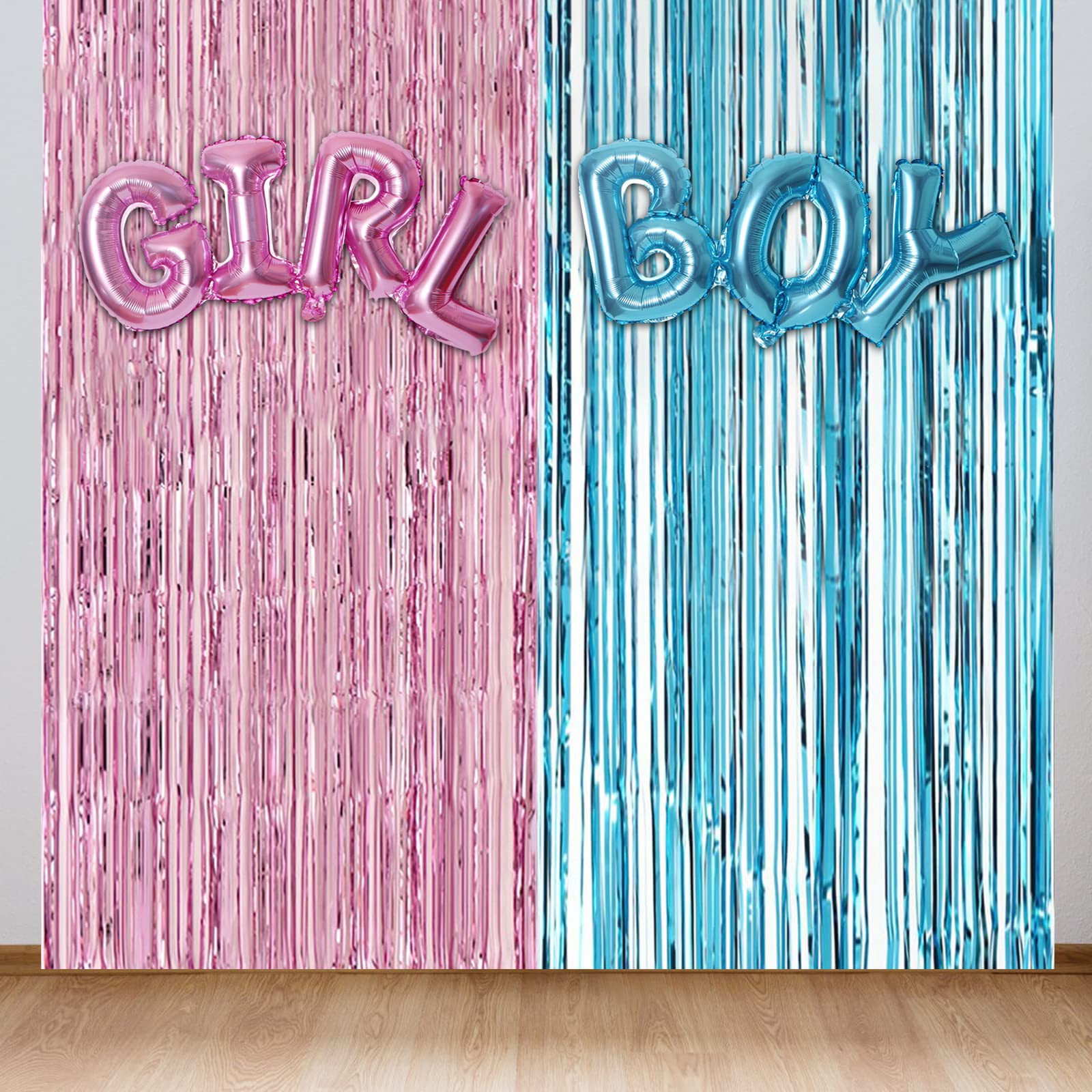 Pagezol Baby Gender Reveal Party Kit with Balloon and Foil Curtain Backdrop