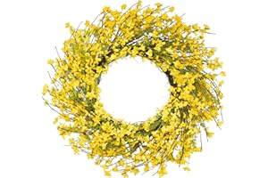 wwmira 24 Inch Spring Wreath for Front Door, Artificial Yellow Forsythia Flower Grapevine Wreath for All Seasons - Farmhouse 