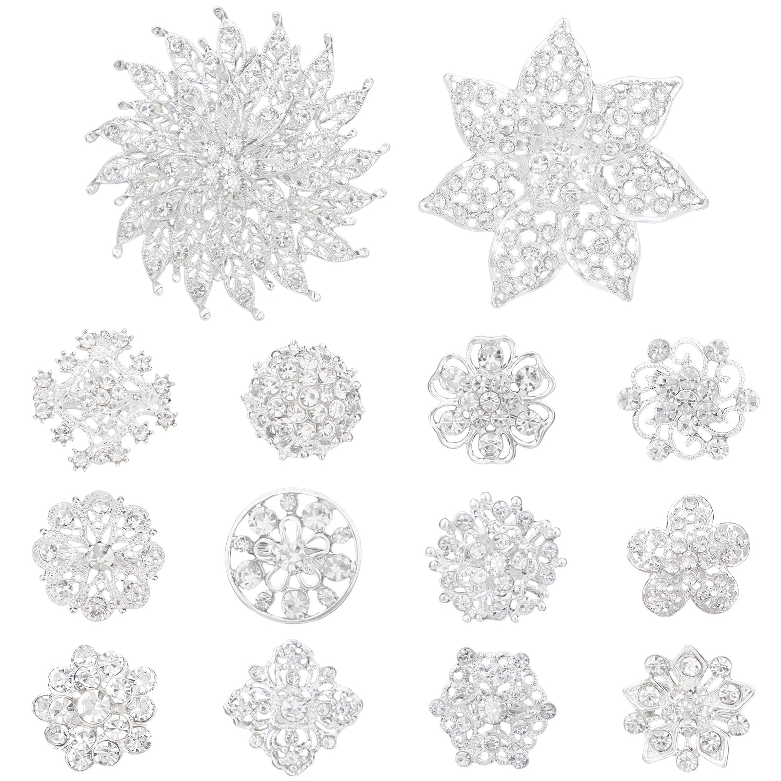kilofly 14pc Bridal Rhinestone Crystal Flower Bouquet Corsage Wedding Brooch Pin