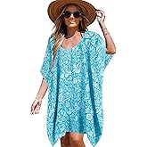 Moss Rose Women's Beach Kaftan Dresses Kimono Swimsuit Cover up for Bathing Suit with Floral Pattern