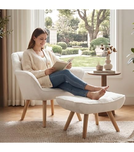 Amazon.com: MCombo Wingback Accent Chair with Ottoman, Modern