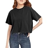 CharmWM Girls Summer Crop Tops Kids Fashion Oversized Crew Neck Cropped Short Sleeve T Shirts Basic Tees Size 5-14 Years