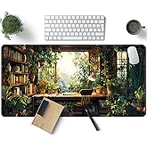 Green Plant Lovers Cute Desk Mat, Kawaii Desk Pad XXL Large Extended Lofi Mouse Pad Gaming Anime Mousepad, Big Laptop Computer Keyboard and Mouse Mat for Girl Women Office Desk Decor 31.5x15.7 in
