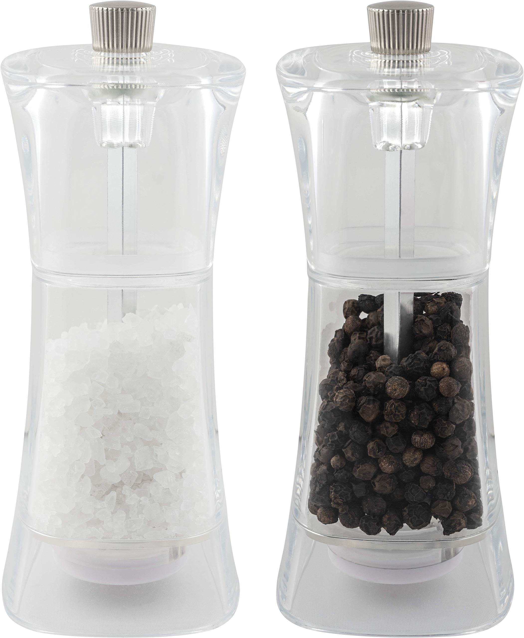 Grunwerg SP-9174 Gmill 2-Piece Acrylic Salt and Pepper Mill Set with Ceramic Adjustable Grinder, 13cm, Clear