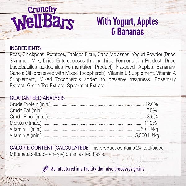 WELLNESS WELLBARS DOG TREATS, NATURAL, TRAINING TREAT, GRAIN FREE, CRUNCHY YOGURT, APPLES & BANANA (45 OUNCE BAG)