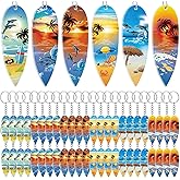 Henoyso 24 Pcs Beach Summer Party Favors Surfboard Keychains Gifts Bulk Acrylic Mini Surfboard Sea Turtle Coconut Tree Key Chains for Florida California Hawaiian Bahamas Souvenirs Supplies