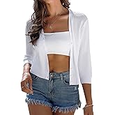 iClosam Womens Summer Lightweight Cropped Cardigans 3/4 Sleeve Knit Shrug V Neck Button Down Cardigans Sweaters