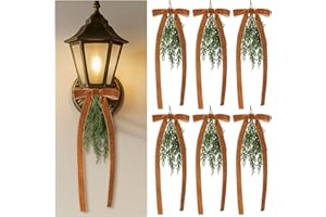 Suncalla 6 Pcs Artificial Christmas Teardrop Swag with Brown Velvet Bow 16" Vintage Faux Pine Needles Light Swag Festive Sconce Lighting Decor for The Holidays