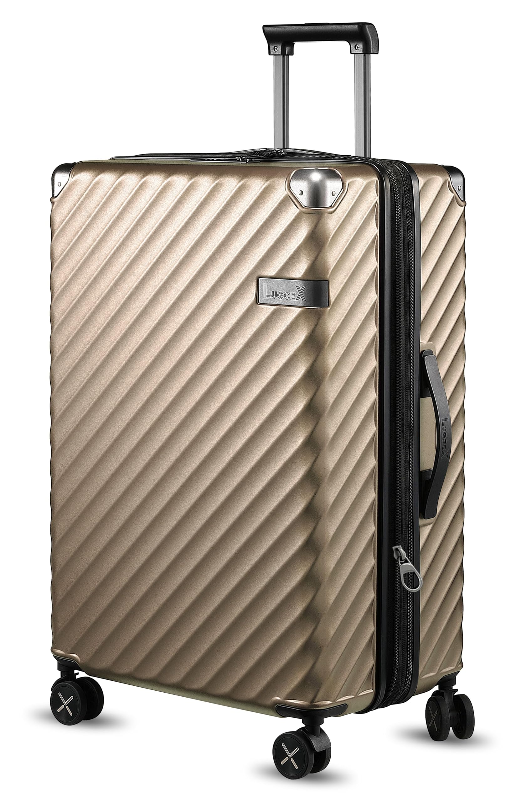 LUGGEX Luggage with 8 Spinner Wheels - Polycarbonate Expandable Hardside Suitcase, Checked-Large 28-Inch, Champagne